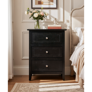 Sunvega Transitional Oak Nightstand With Three Drawers For Bedroom