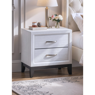 Sunvega White Laminate Nightstand with Wood Grain Detailing and Two Spacious Drawers