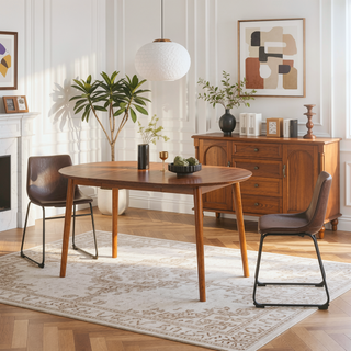 Sunvega Solid Pine Mid-Century Extension Dining Table with Removable Leaf