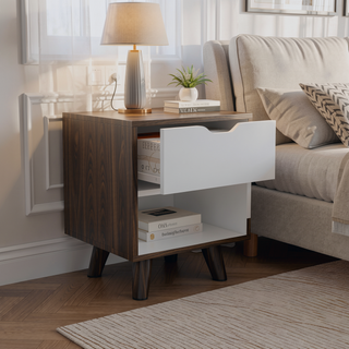 Sunvega White Carleen Nightstand with Roomy Drawer and Generous Display Shelf