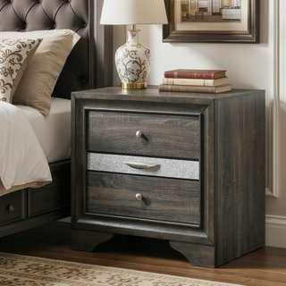 Sunvega Black Finish Wooden Nightstand with 3 Drawers and Curved Legs