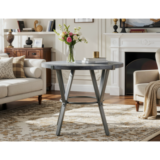Sunvega Dark Gray Round Counter Table with Iron Base and Wood Veneer Top