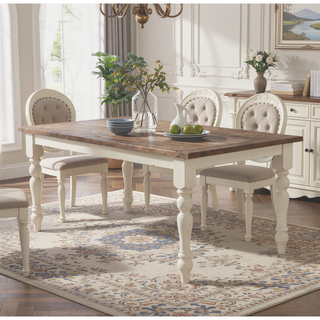 Sunvega Antique White and Distressed Oak Finish Rectangular Wood Dining Table