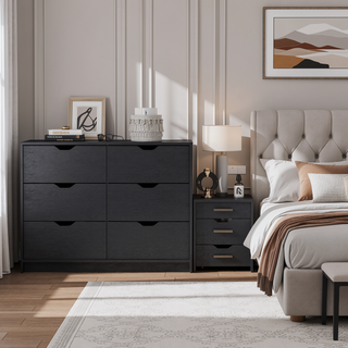 Sunvega Black Dresser with 4 Large Drawers and 2 Bottom Cabinets for Storage