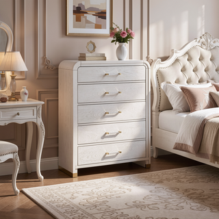 Sunvega Fluted Gold Metal Nightstand with Spacious Drawer and Rounded Sides