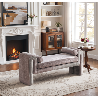 Sunvega Modern Glam Accent Bench with Chenille Upholstery and Bolster Pillows