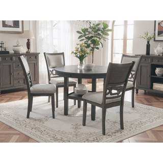 Sunvega Contemporary Round Farmhouse Dining Table Set with 4 Upholstered Chairs and Storage