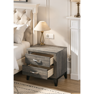 Sunvega Valdemar Brown Fabric and Weathered Gray Finish Queen Size Bed