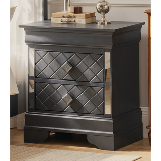 Sunvega Sophisticated Silver Champagne Transitional Nightstand with Two Drawers for Storage