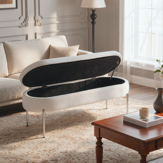 Sunvega Glam Contemporary Storage Bench with Chrome Metal Base and Faux Leather