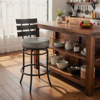 Sunvega Swivel Bar or Counter Stool with Gray Faux Leather and 360-Degree Rotation