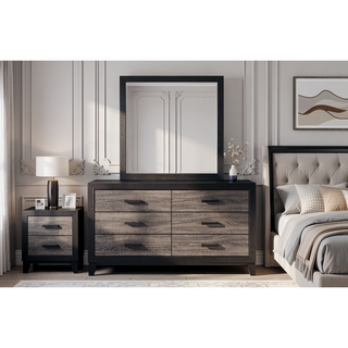 Sunvega Two-Tone Dark Gray and Black Queen Size Bed with Wood Inlay