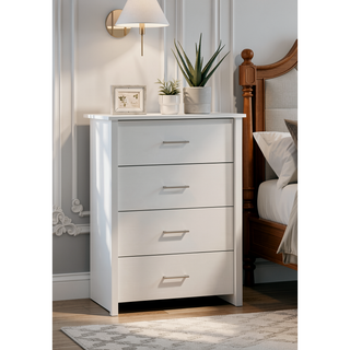 Sunvega White 4-Drawer Chest with Silver Metal Handles and Smooth-Gliding Tracks