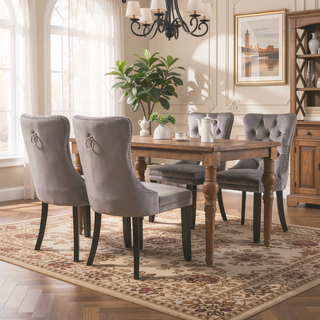 Sunvega High Back Velvet Dining Chairs with Tufted Upholstery and Nailhead Trim