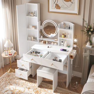 Sunvega Full Body Mirror Cabinet Vanity Table with Adjustable LED Lights and Power Station