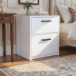 Sunvega Black Nightstand with Two Drawers and Metal Handles for Bedroom