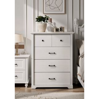 Sunvega Elara White 4-Drawer Chest with Black Metal Handles and PU Finish