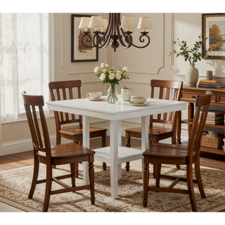 Sunvega Farmhouse Style Black Gray Two Tone Finish Square Counter Height Dining Set