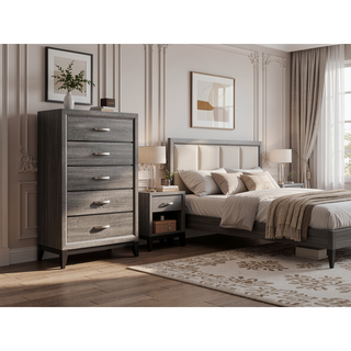 Sunvega White Laminate Nightstand with Wood Grain Detailing and Two Spacious Drawers