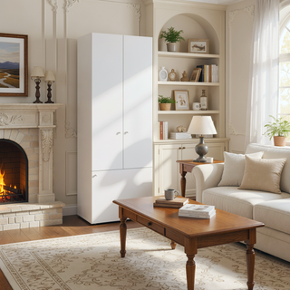 Sunvega White Three-Door Armoire with Three Shelves for Bedroom