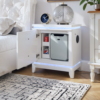 Sunvega White Nightstand with Cooler Bluetooth Speaker and LED Lighting