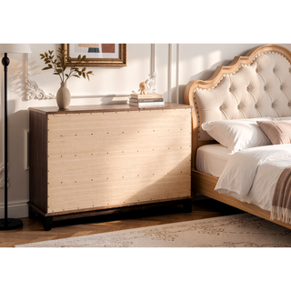 Sunvega Cappuccino Wood Veneer Night Stand with Silver Hardware for Bedroom