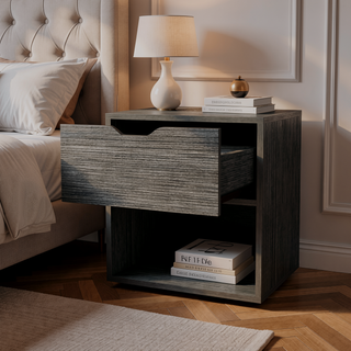 Sunvega Modern Nightstand with Spacious Drawer and Open Shelf for Bedroom