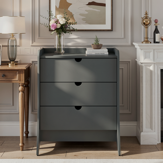 Sunvega Mid-Century Modern White Nightstand with 3 Spacious Drawers for Bedroom