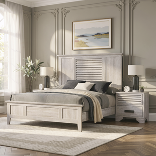 Sunvega Contemporary Louvered Design Nightstand with Two Drawers and Finger Pull Hardware
