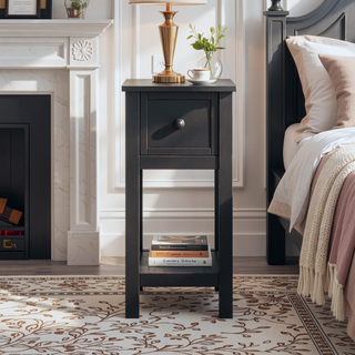 Sunvega Narrow Space Saving Accent Table with Storage Drawer and Shelf