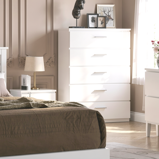 Sunvega Contemporary Style Five Drawer Chest with Chrome Accents and High Gloss Coating