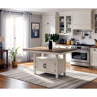 Sunvega Brown Asian Hardwood Counter Table with Hidden Storage and Distressed Top
