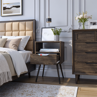 Sunvega Modern Nightstand with Spacious Drawer and Shelf for Bedroom or Living Room