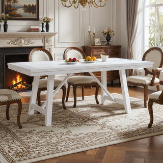 Sunvega White Finish Farmhouse Aesthetic Dining Table Seating for 6