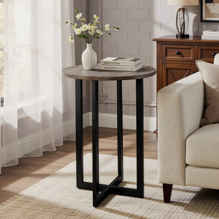 Sunvega Burnt Oak Bistro Table with Black Metal Frame for Small Spaces
