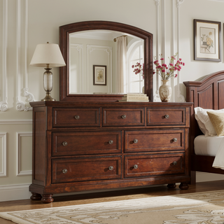 Sunvega Transitional Dark Walnut 7-Drawer Dresser with Metal Knobs
