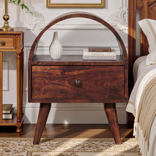 Sunvega Solid Mango Wood Chestnut Bedside Table with Drawer and Open Slot