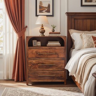 Sunvega Solid Mango Wood 3 Drawer Chest with Roasted Almond Finish