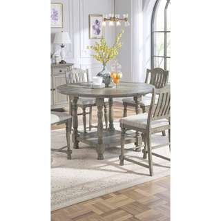 Sunvega Light Grey Acacia Veneer Round Dining Table with Open Shelf