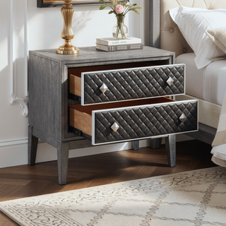 Sunvega Gray Faux Leather Upholstered Nightstand with 2 Dovetail Drawers