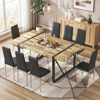 Sunvega Modern Minimalist Dining Chairs Set of 4 with PU Seat and Silver Metal Legs