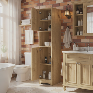 Sunvega Two Single Door Linen Cabinet with Four Interior and One Open Shelf