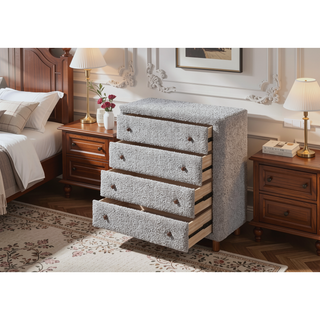 Sunvega Grey 4-Drawer Upholstered Chest with Metal Side Drawers and Traditional Knob Handles
