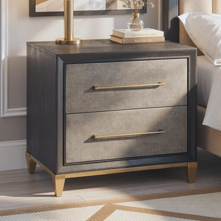 Sunvega Contemporary Dark Wood Nightstand with Brushed Gold Hardware and Tapered Legs