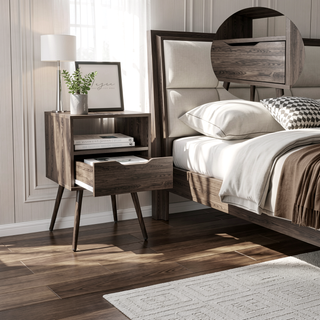 Sunvega Dark Walfinish Nightstand with Single Shelf and Four Legs