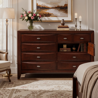 Sunvega Lucille Black Nightstand with Spacious Drawers and Chambered Fronts