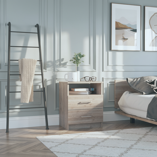 Sunvega Compact Nightstand with Two Spacious Drawers and Shelf for Bedroom or Living Room