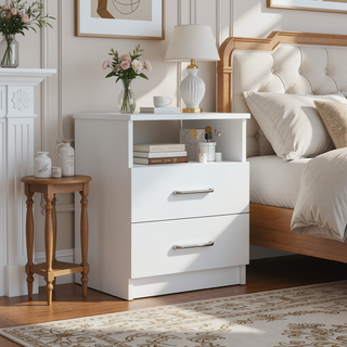 Sunvega 19.9 Inch High Nightstand with Two Drawers and One Open Shelf