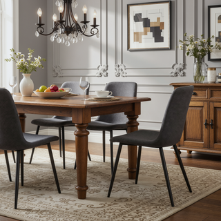 Sunvega Modern Upholstered Dining Chairs Set of 4 with Linen Cushion and Black Metal Legs
