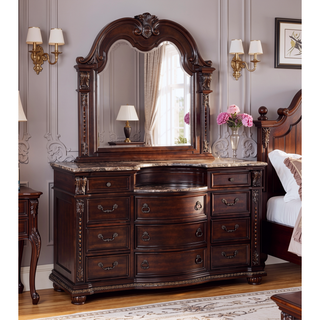 Sunvega Traditional Brown Cherry Finish Marble Top Three Drawer Nightstand